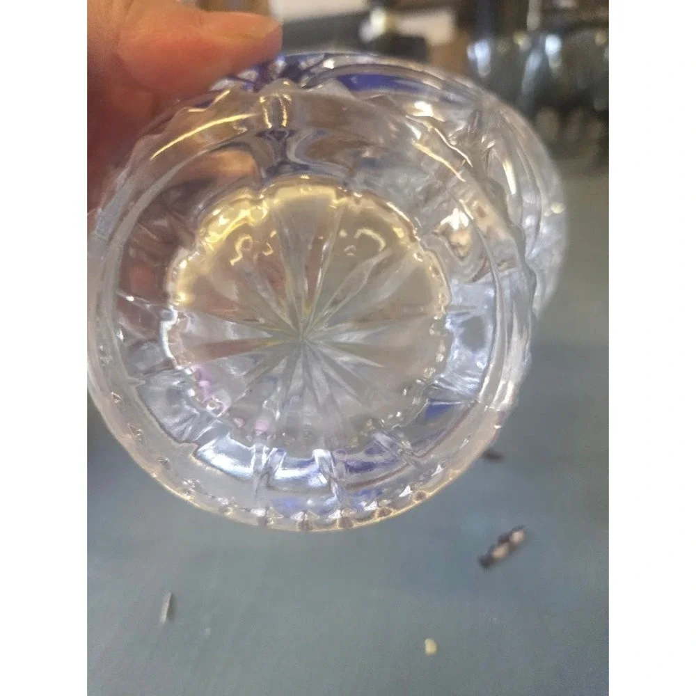Vintage Cut Crystal Glass Basket Blue Flash Trim Floral Design 6 Inch Handle